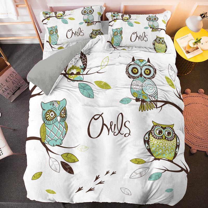 Kawaii Cartoon Owl Duvet Cover Set Full Queen King Size Owl Bedding Set For Girls Boys Brown Owl Cartoon Animal Comforter Cover