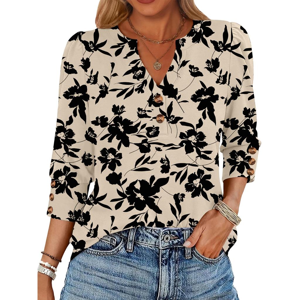 Women's Retro Printed Loose 7-inch Sleeve Top