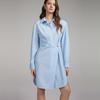 ELLE Irregular Pleated Striped Polo Neck Mid-Length Long Sleeve Dress Women dress Blue EL40030