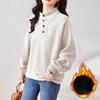 Women's Stand Collar Plus Size Sweatshirt Autumn Winter Solid Color Velvet Sweatshirt Loose Fit Fleece Pullover Sweatshirt
