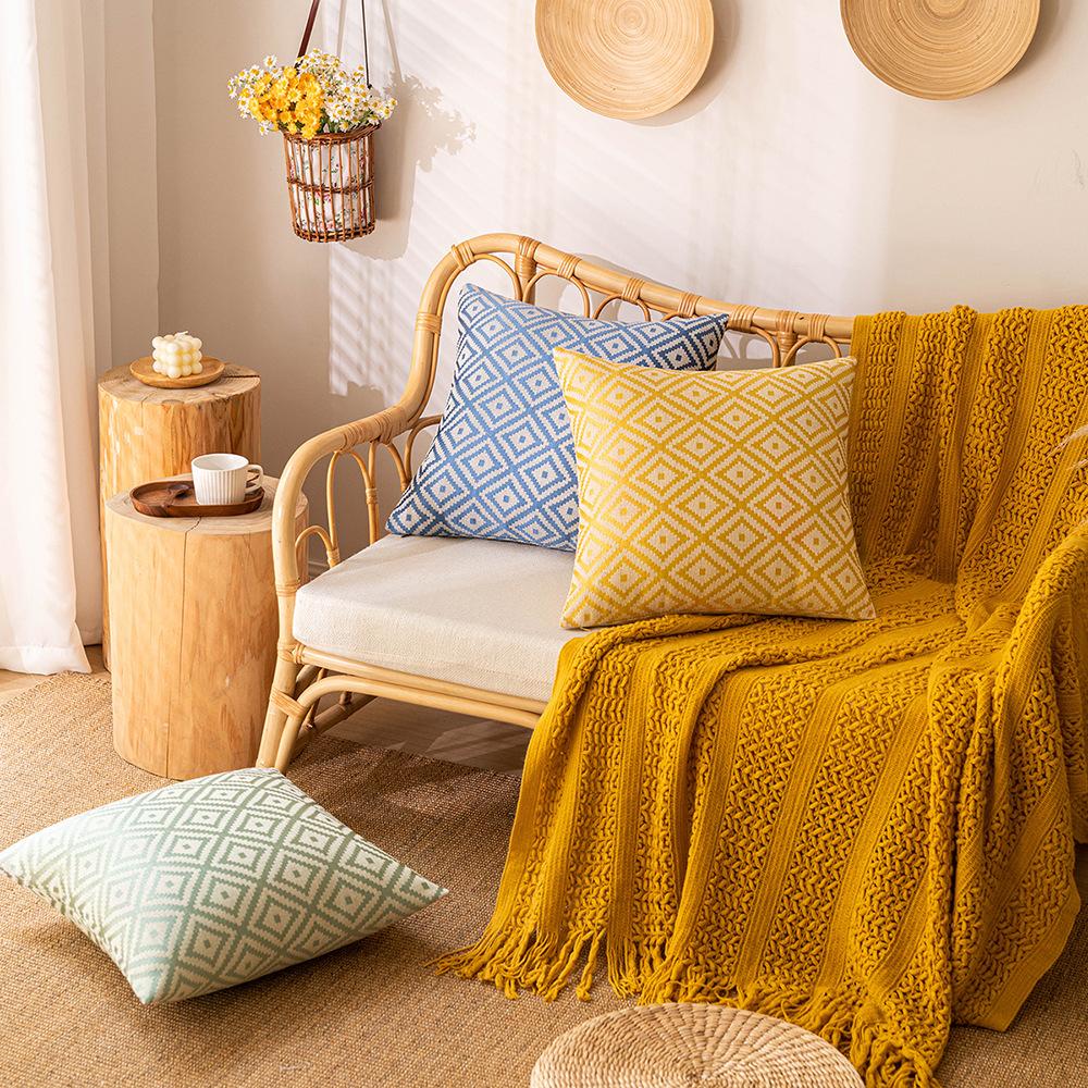 Double-sided Jacquard Pillow Case Nordic Braided Living Room Sofa Cushion Imitation Cotton Linen Simple Waffle Bedside Bench