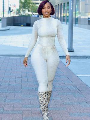 Sexy Snake Print Long Sleeve Top & Skinny Pants Set for Women
