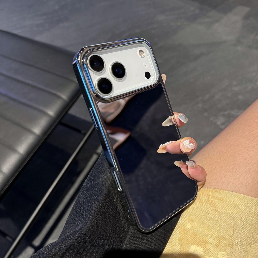 Makeup Mirror for Apple 16pm Phone Case Plating for IPhone17air Large Hole Protective Case 2-in-1