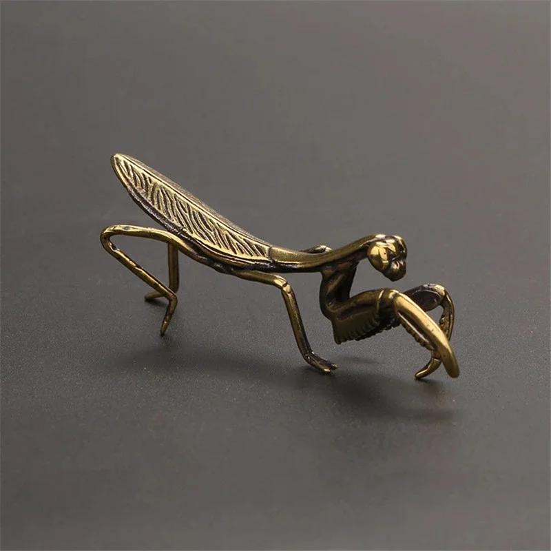 New Brass Mantis Statue Miniature Pure Copper Office Decor Retro Pure Copper Figurines High Quality Vintage Brass Figurine
