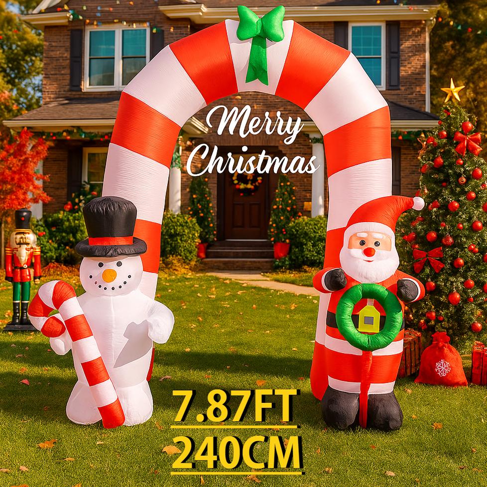 7.87FT Inflatable Toy Arch Snowman Santa Decorations Xmas Yard Lawn Home Party Decor With LED Lit Christmas Supplies Ornaments