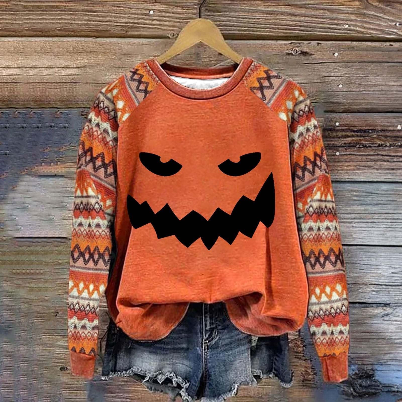 

Женская мода повседневная толстовка с длинным рукавом и вставкой на плече с принтом на Хэллоуин с круглым вырезом S жёлтый