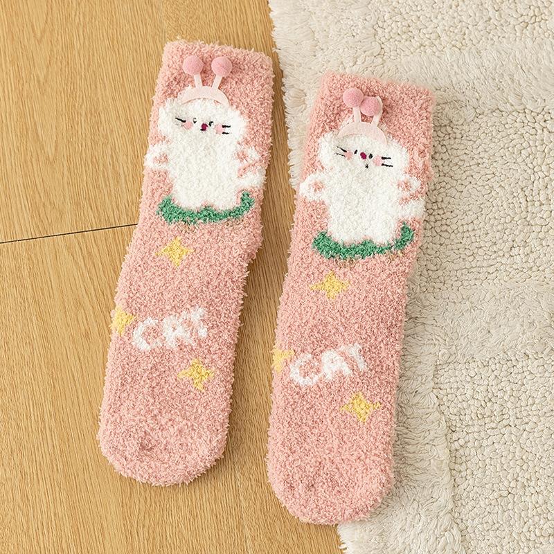 Baby Socks Cartoon Animal Cute Sweet Mid Tube Socks Winter Thick Soft Comfortable Girls Boys Coral Fleece Floor Socks
