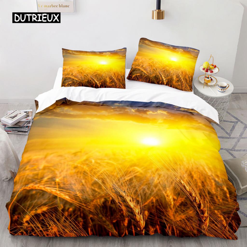 Golden Wheat Field Duvet Cover Set Microfiber Wheat Harvest Themed Quilt Cover for Adult Twin King Size Nordic Style Bedding Set