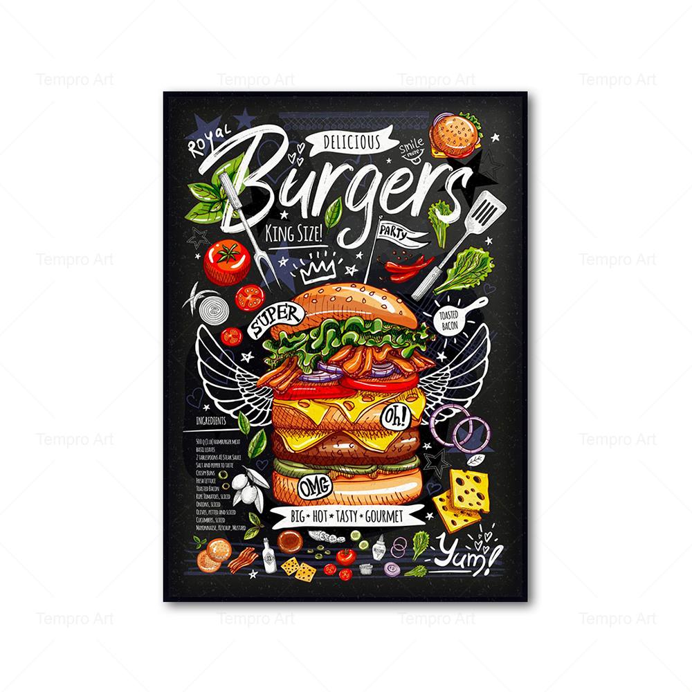 

Декор для кухни, пицца, сэндвич, гамбургер, постер с едой, холст, живопись, принты, скандинавские настенные художественные фотографии, украшение для ресторана, дома 50x80cm No Frame