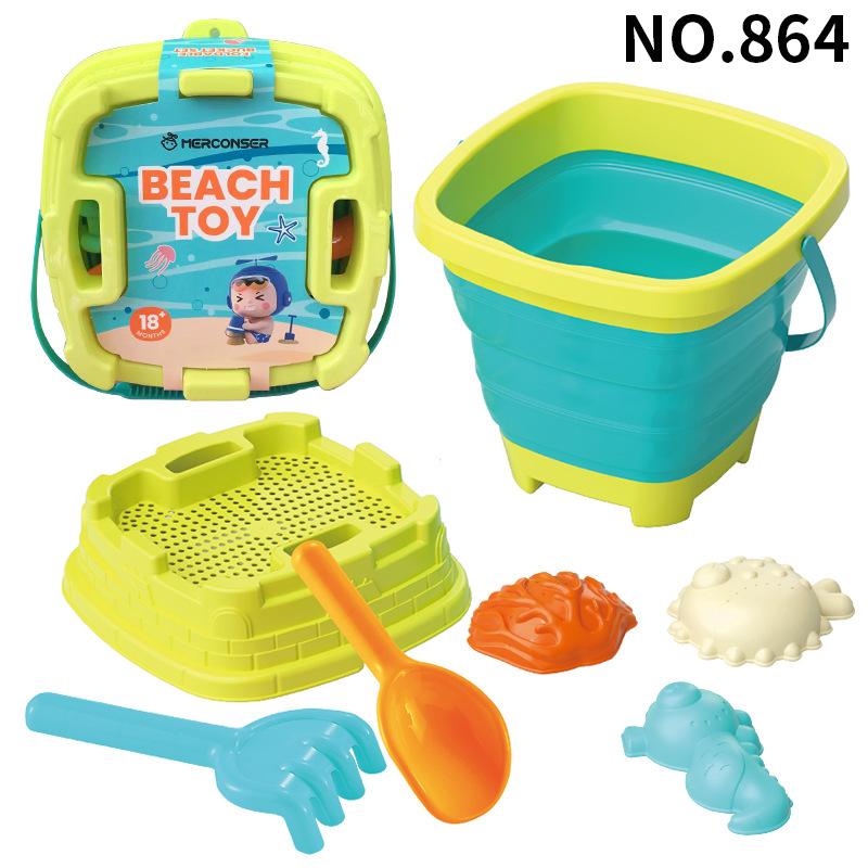 Foldable Beach Bucket Beach Toys for Kids Sand Toys Set for Sandbox Toys with Collapsible Bucket Shovel Rake Set Sand Molds