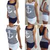 Vest Anchor Stripe Dress Sleeveless Tops Oneck Hooded Sexy Bodycon Mini Dresses