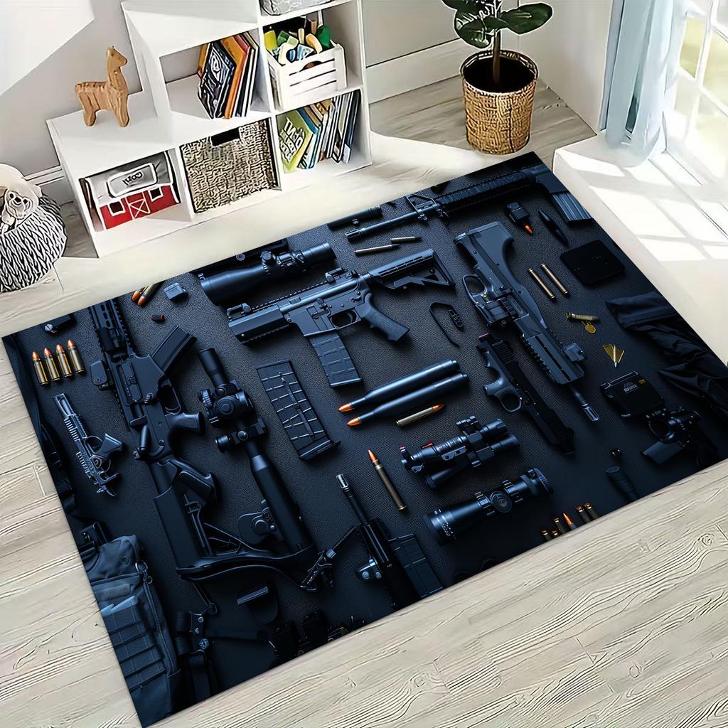 Holz Metall Waffenkoffer Boxx Militärausrüstung Moto Teppich für Schlafzimmer Wohnzimmer Sofa Zuhause Fußmatte Dekor, Kinder Spiel Rutschfeste Bodenmatte