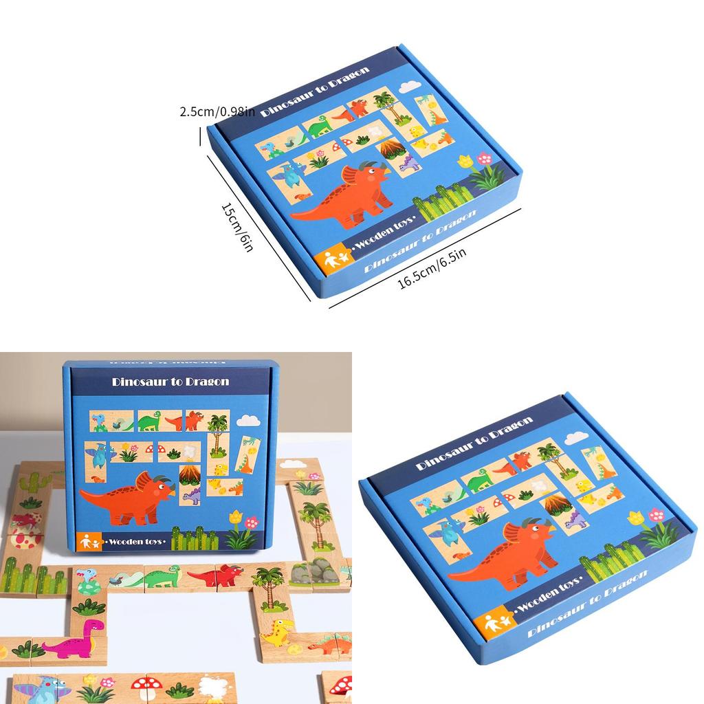 Wooden Dinosaur Dominoes Puzzle Game For Kids Educational Brain Training Toys
