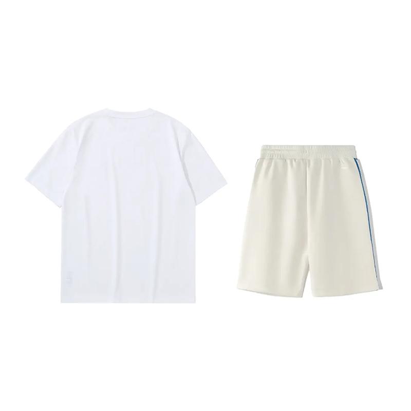 Li-Ning Round Neck Pullover Short Sleeve T-Shirt Simple Versatile Comfortable Shorts Casual Sports Suit Unisex Sportswear AHSU801-1+YKSV129-1