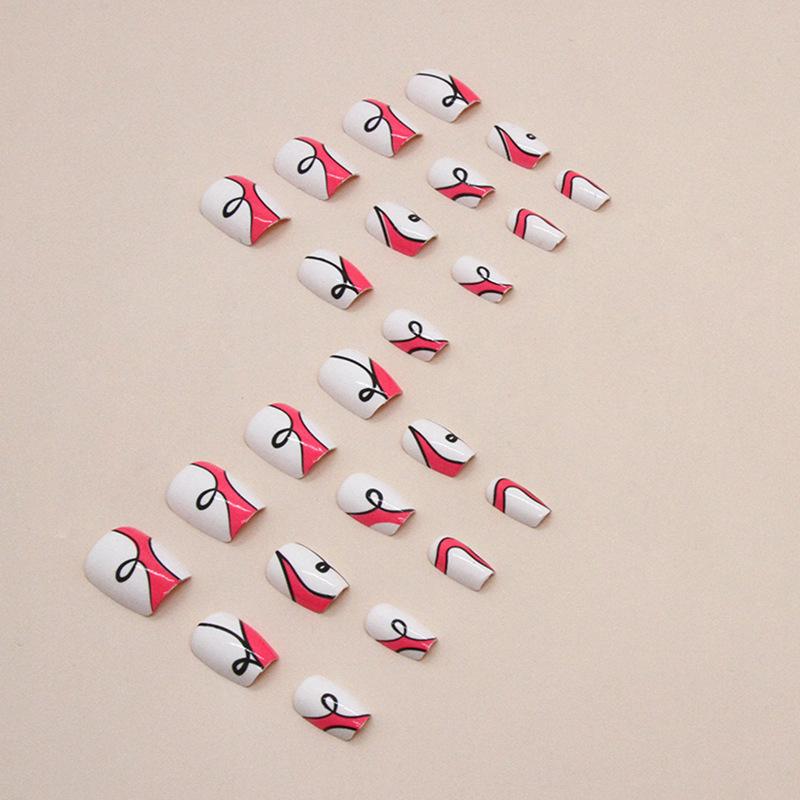Short Ballet Nail Barbie Pink Black Curve Irregular Ripple European and American Spice Girls ins Fake Nails