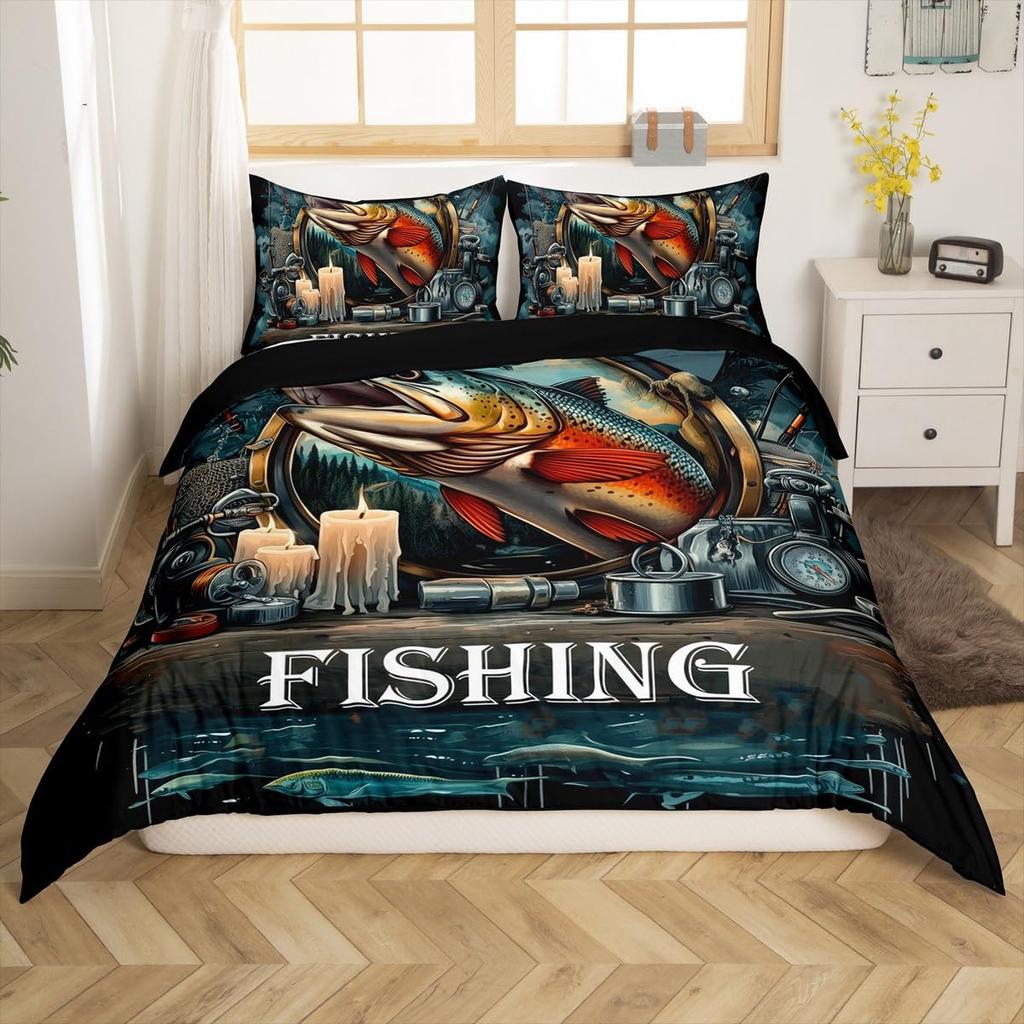 Fischerei Bettwäsche Sets Für Erwachsene Queen Size Bettbezüge Leichte Daunen Zimmer Dekoration 2 Kissenbezüge 1 Bettbezug Ohne Bettdecke