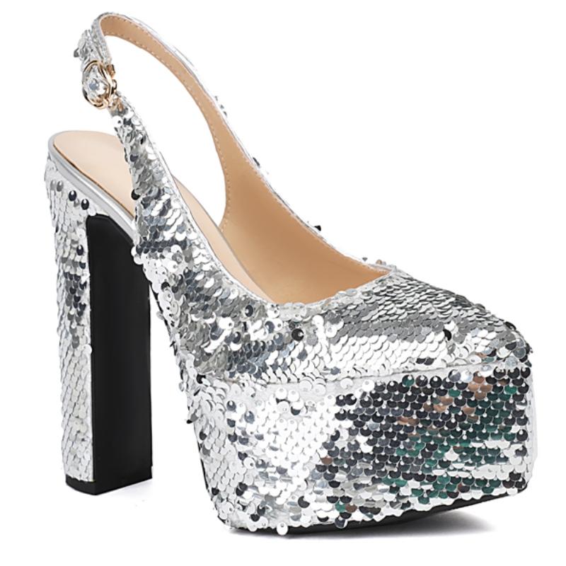 Luxussandalen Damen Sommerschuhe Plateau High Heels Slingback Gold Silber Pink Pumps Damen Hochzeit Tanz Stripperschuhe