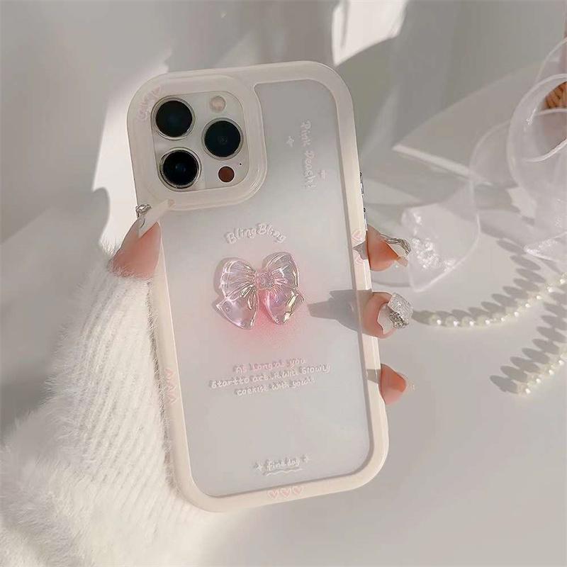 

Модный чехол для телефона с трехмерным бантом для iPhone 15 14 13 12 11 Pro Max X XS XR XS Max акриловый противоударный чехол iPhone X белый