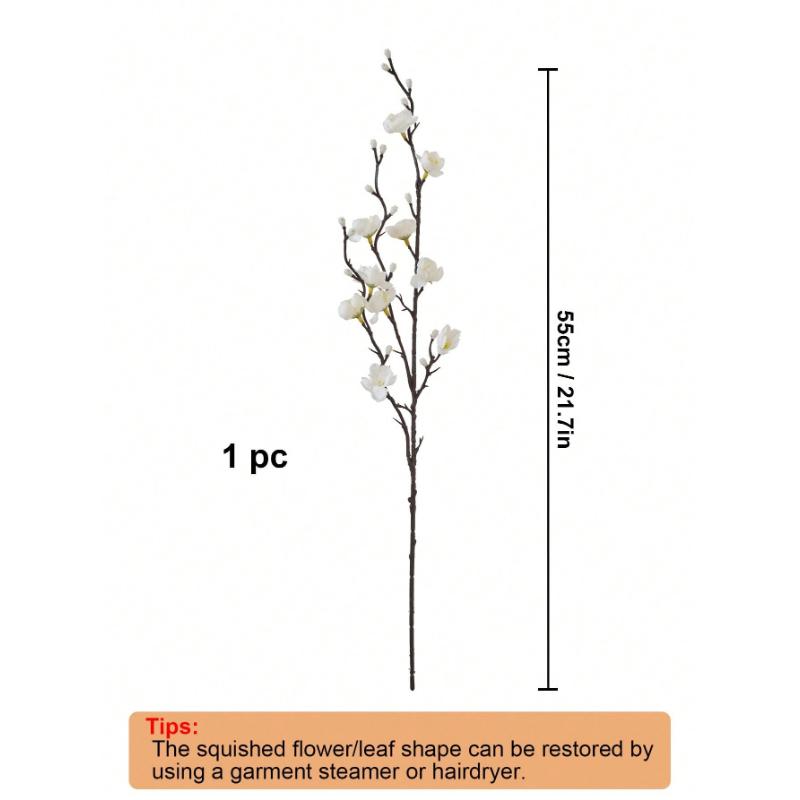 1pcs Artificial Flowers White Plum Blossom 21.7'' Fake Wintersweet Long Stem Plastic Flowers Home Hotel Office Wedding Party Garden Decor