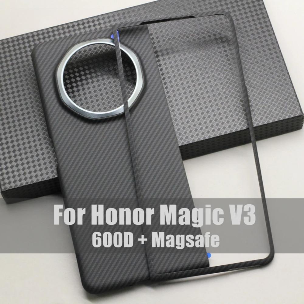 600D Matte Hard Carbon Fiber Magnetic Phone Case for Honor MagicV3 Foldable Magsafe Wireless Charging Back Cover Aramid Fiber Shockproof Protect Shell