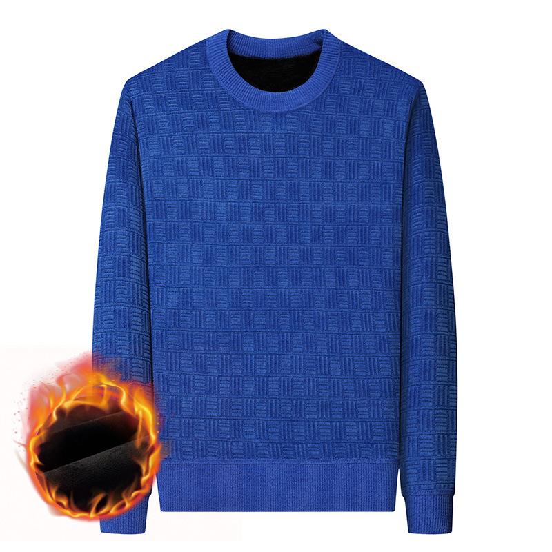 Autumn and Winter New Chenille Plus Velvet Thickened Sweater Men's Round Neck Long-sleeved Warm Bottoming Shirt Men's Outer Wear