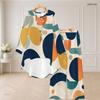 Women Plus Size Round Neck Long Sleeve Printed High Low Top Wide Leg Pants Two Piece Set