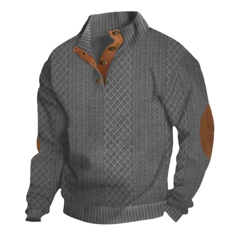 2024 Men's Trendy Slim Fit Jacquard Knit Sweatshirt - Autumn/Winter Stand-up Collar Long Sleeve for Running