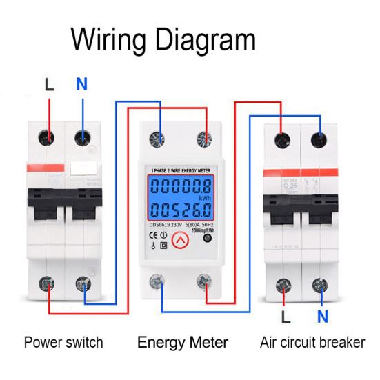 DDS6619-526L Electric Energy Meter 35mm Din Rail Installation Resettable 1000P/kWh Single-phase Electric Energy