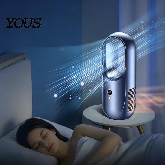 Portable Air Circulator for Office Bladeless Desktop Fan with Purifier, 8-Speed USB Rechargeable Cooler Kids Room 8H Timer, 90 Degree Oscillation