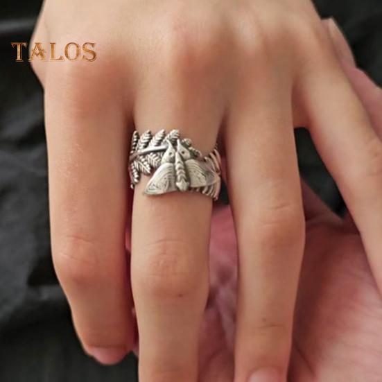 Moth And Fern Adjustable Ring Handmade Vintage Insect Animal Wrap Ring Inspirational Jewelry Gift for Women Men