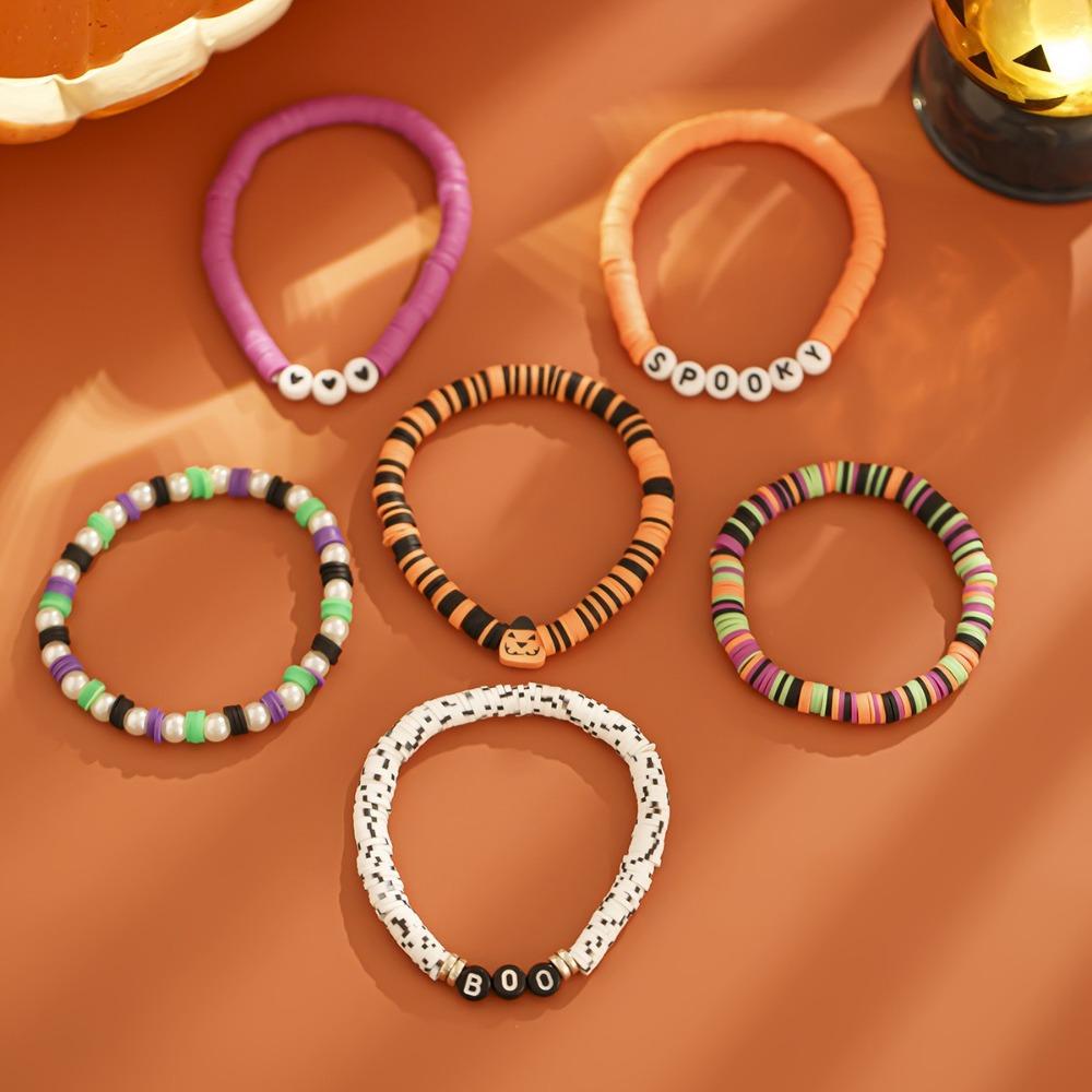 Letter Halloween Bracelets Bat Beads Bangle Punk Pumpkin Pendant Bracelets  Women's Jewelry