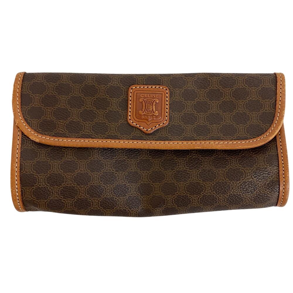 CELINE Cosmetics Pouch Mini Pouch Clutch Bag Macadam PVC business bag Brown PVC Used
