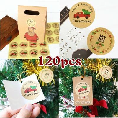 120 Stück Weihnachten Freude für die Welt Haben Sie ein fröhliches Weihnachtsfest Kuchenverpackung Versiegelungsetikett Kraft Aufkleber