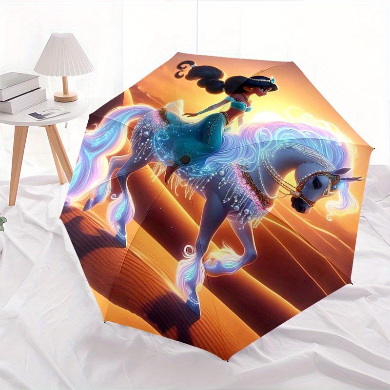 

Disney Princess Jasmine Themed automatic opening and closing folding umbrella, portable - durable, 8-rib umbrella frame, very suitable for b
