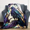 1pc Stained Glass Raven Print Blanket   Lightweight Flannel Throw Blanket For Sofa, Bed, Living Room, Office, Outdoor Travel, Camping