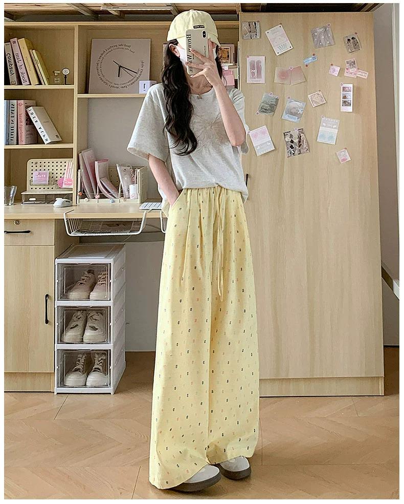 Petite High-Waist Polka Dot Wide-Leg Pants - Women's Summer Casual Style