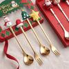 2/4Pcs Stainless Steel Xmas Spoon Fork Cutlery Set Cute Cartoon Handles for Holiday Party Table Decor