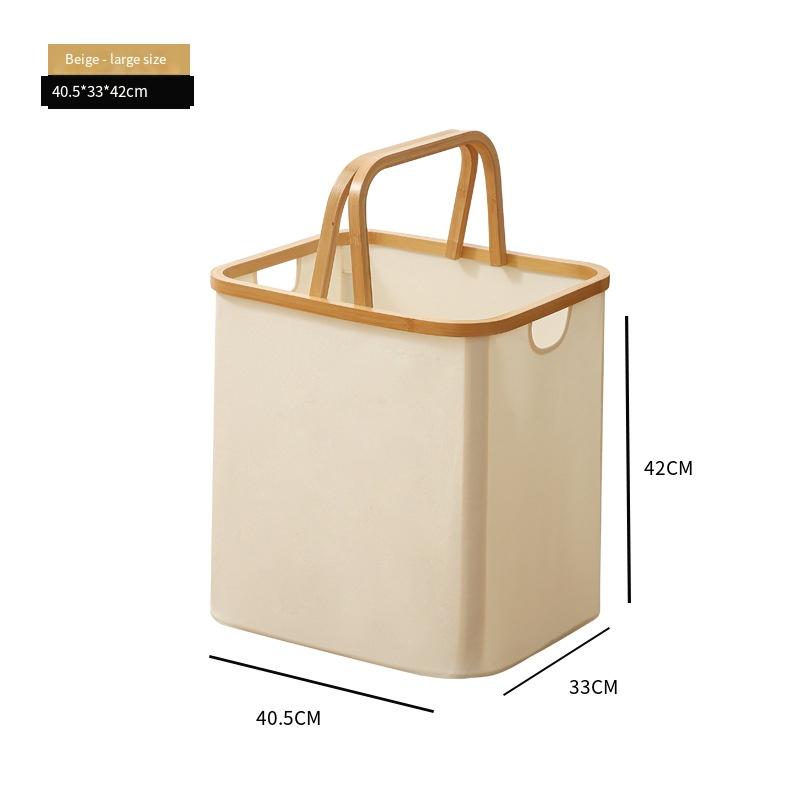 Foldable Storage Basket With Bamboo Handle, Large Capacity Laundry Hamper & Multi-Purpose Organizer Made Of Oxford Cloth