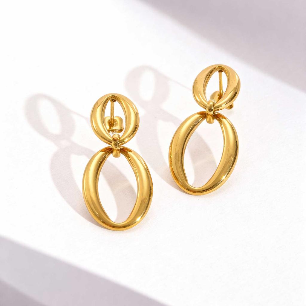 Distinctive Elliptical Stud Earrings for Women Hand-made Chain Stainless Steel Earrings Minimalist Waterproof Jewelry Gift
