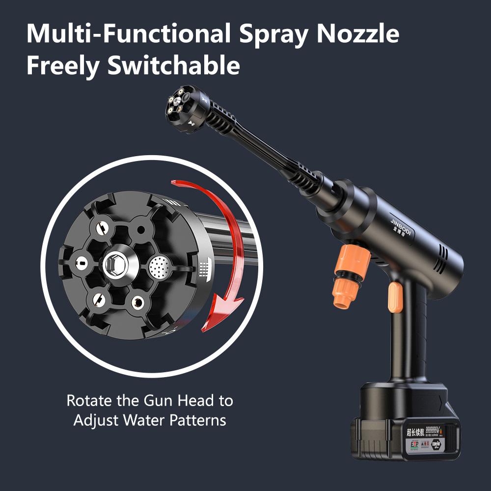 New 21v Lithium-Powered Car Wash Water Gun 300W 30Bar Cordless High Pressure Car Washer 6-in-1 Spray Nozzle Cleaning Machine