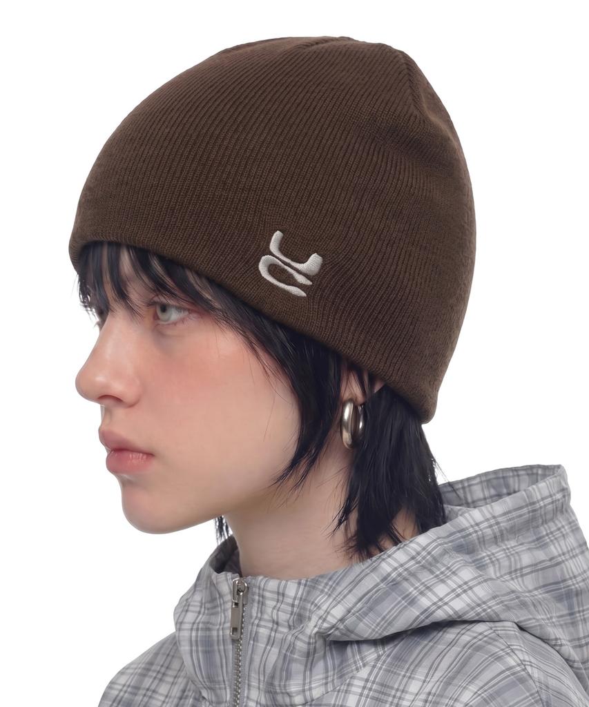 Eondeokeonteulol All-Season Cotton Slim Fit Thin Knit Logo Embroidery Beanie Solid Unisex Beanie Hat Beanie / Uc / No Cuff / Brown