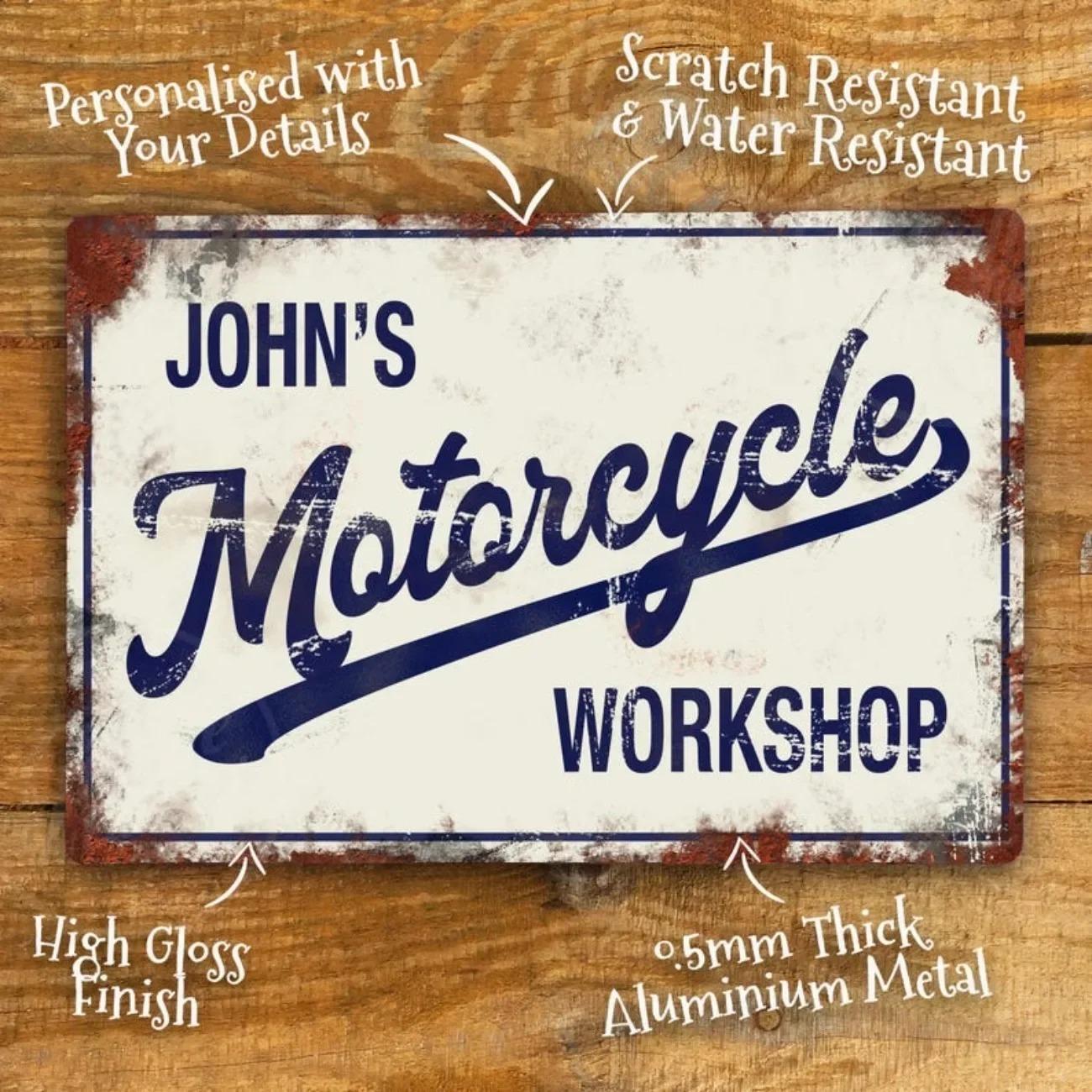 

Custom Name Motorcycle Metal Sign Vintage Garage Wall Decor Aluminum Retro червоний
