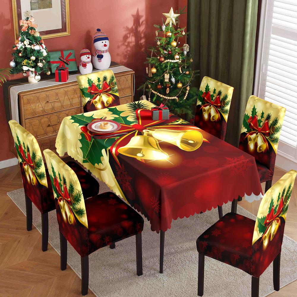 Festive Tablecloth Set Stretch Chair Covers Waterproof Christmas Decorations Dining Table Cloth Home Kitchen Decor
