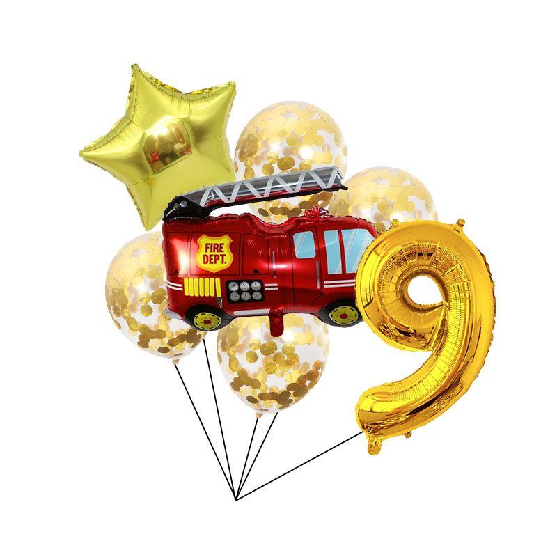 Large-sized Red Fire Engine 32-inch Digital 18-inch Five-pointed Star Fire-themed Children's Birthday Party Decoration