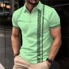 Men's Shirt Polo Casual Zip Short Sleeve Fashion Casual Zipper Summer Spring Regular Fit 3D Flower Stripes Print Shirt