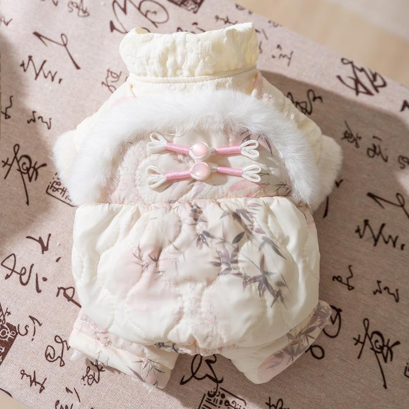 Ink and wash Jiangnan new Chinese overalls four-legged cotton-padded dog New Year cat autumn and winter warm pet cat clothes