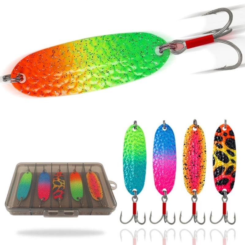 Metal Spoon Fish Lures Fishing Spinner Baits Casting Baits Metal Construction Curved Fishing Lures Sequins Baits Set