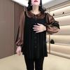 Spring Luxury Silk-Blend Frog Button Long Sleeve Plus Size Blouse for Mid-Aged Women