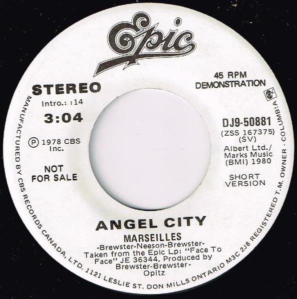 

7inch Record ANGEL CITY - Marseilles DJ950881 Epic 1980 Canada Rock Used