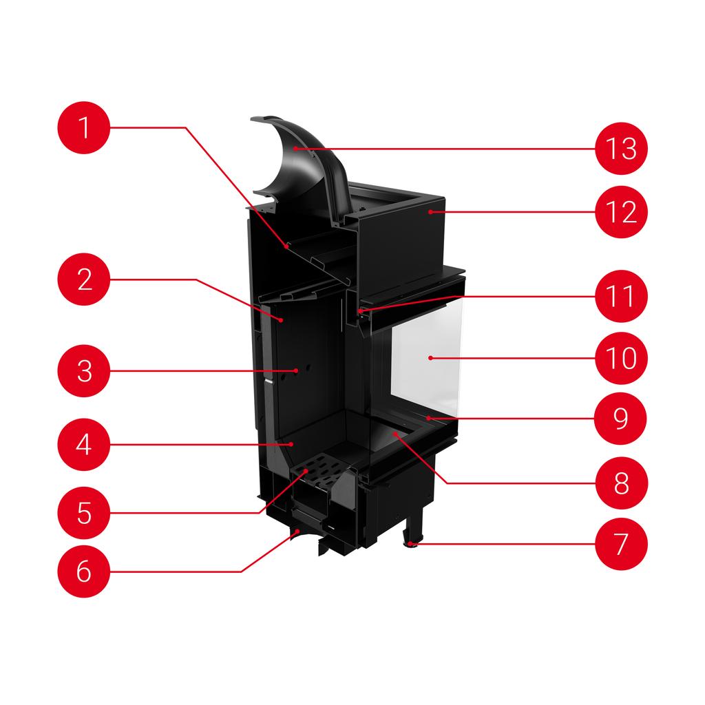 Smart steel fireplace KRATKI LUCY SLIM right 8 kW Ø 160 black thermotec MSK GLASS